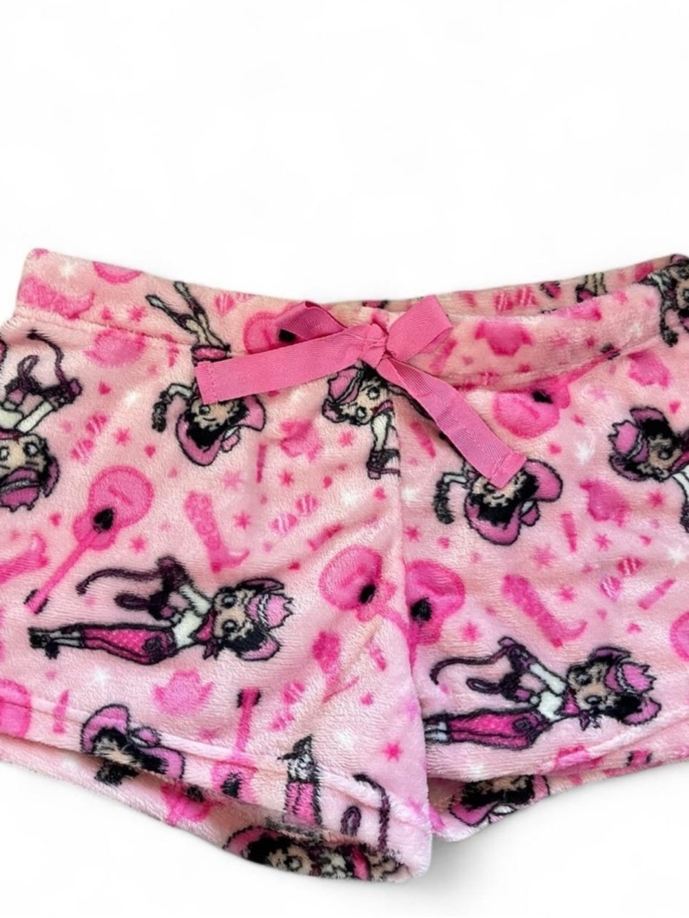 Pink Cartoon Fleece Sleep Shorts
